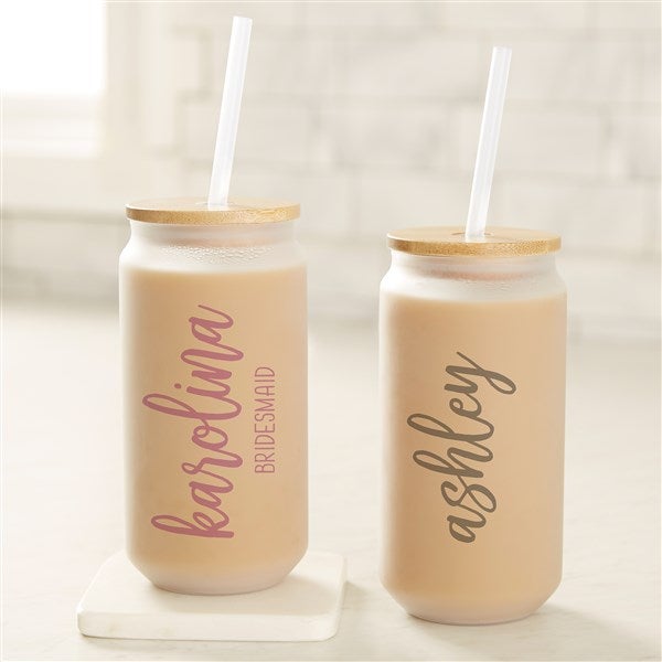 Scripty Style Bridesmaid Personalized Frosted Iced Coffee Tumbler - 50348