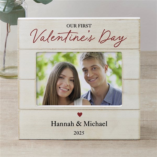 Our First Valentine&#39;s Day Personalized Shiplap Picture Frame - 50567