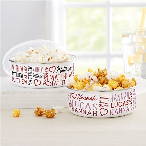 Repeating Name Heart Personalized Enamel Bowl with Lid - 50578