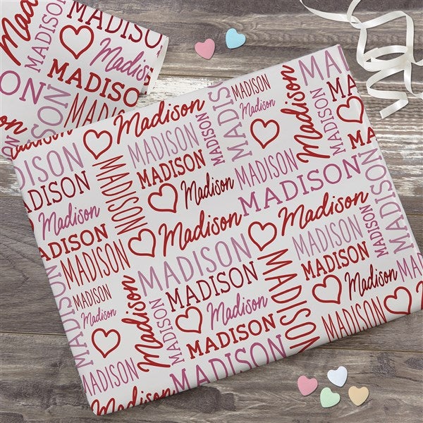 Repeating Heart Name Personalized Wrapping Paper  - 50581