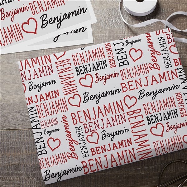 Repeating Heart Name Personalized Wrapping Paper  - 50581