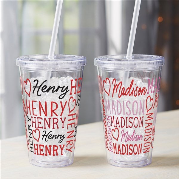 Repeating Name Heart Personalized Insulated Acrylic Tumbler - 50582