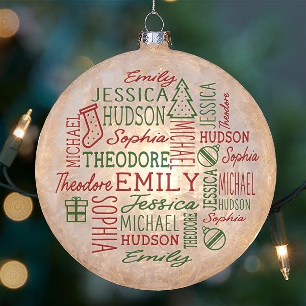 Holiday Repeating Name Personalized Lightable Frosted Glass Ornament - 50774