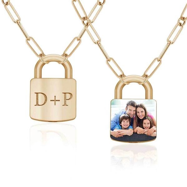 Personalized Initial & Photo Padlock Necklace - 51230D