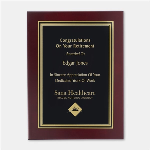 Custom Retirement Logo Mahogany Finish Plaque - 51251