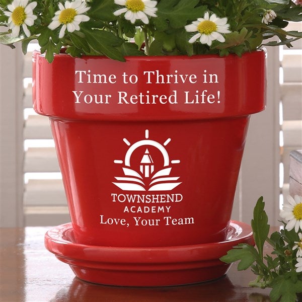 Custom Retirement Logo Red Flower Pot - 51261