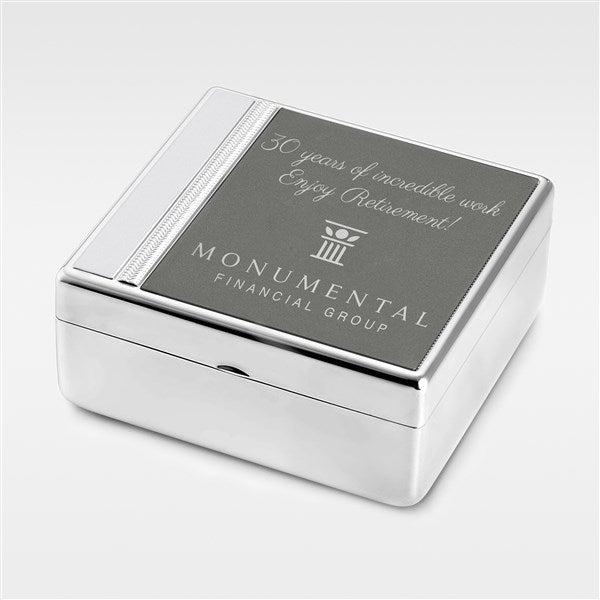 Custom Retirement Logo Silver and Gunmetal Keepsake Box - 51264