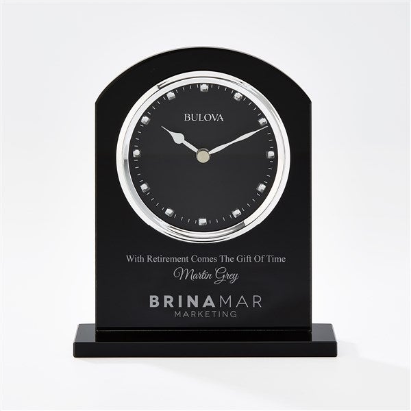 Custom Retirement Logo Bulova Ebony Crystal Clock - 51283