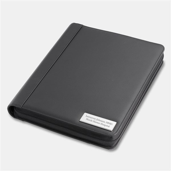 Engraved Logo Black Vegan Leather Padfolio and Pen Set - 51354