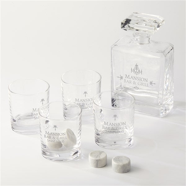 Personal Logo Etched Godinger Chateau Decanter and Glass 9 Piece Set - 51602