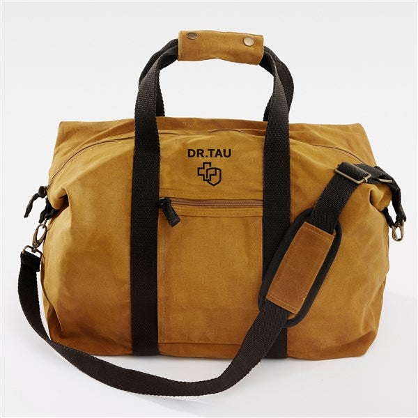 Embroidered Logo Waxed Canvas Weekender Duffle Bag in Saffron - 51604