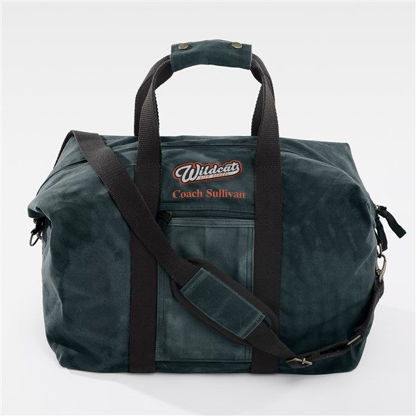 Embroidered Logo Waxed Canvas Weekender Duffle Bag in Slate Blue - 51605