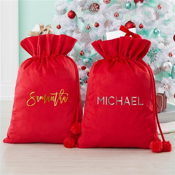 Glistening Name Metallic Foil Personalized Red Santa Sack  - 51793