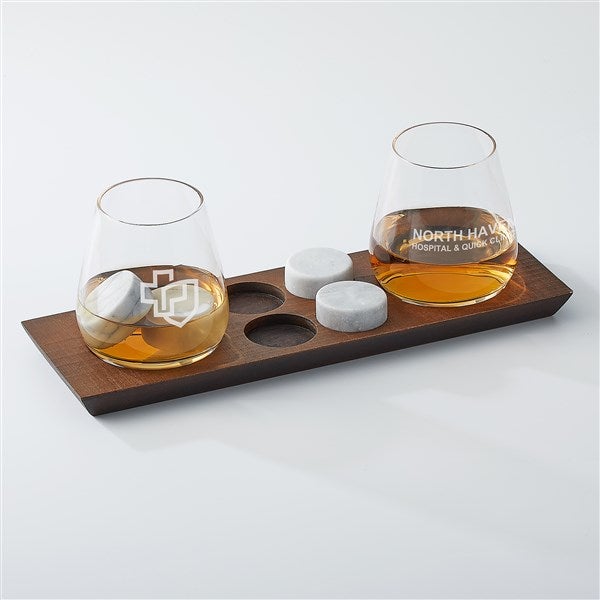 Engraved Logo DOF Whiskey Glass and Stones on Tray Set - 51865