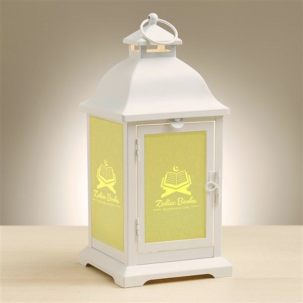 Personalized Logo Photo White Metal LED Lantern - 51911