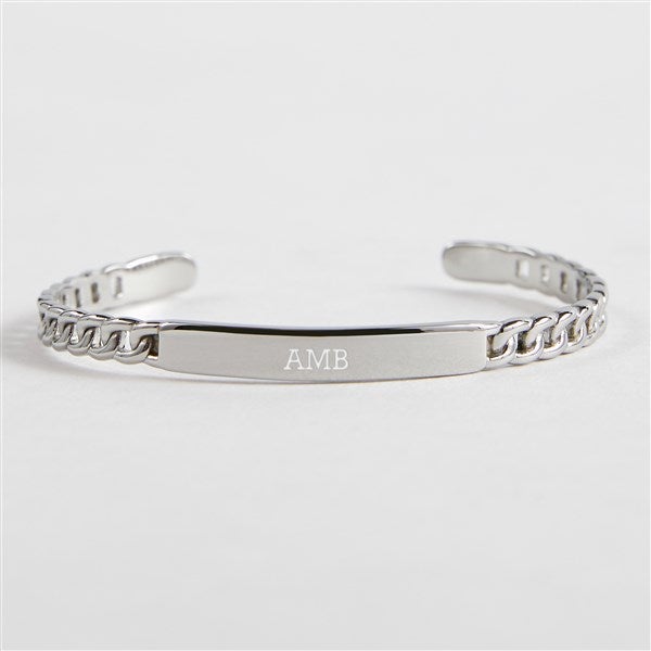 Engraved Silver ID Curb Cuff Bracelet     - 52003