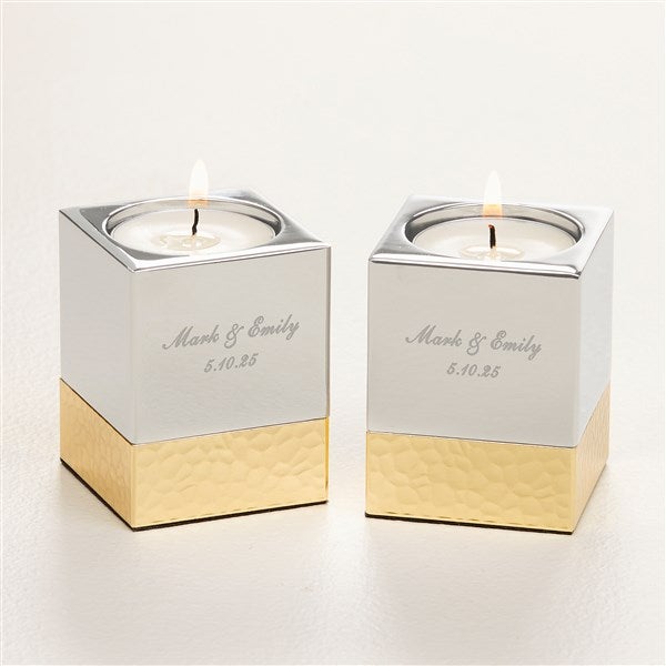 Wedding Engraved Silver & Gold Hammered Metal Candle Holders - 52069