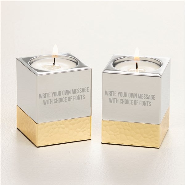 Write Your Own Engraved Silver & Gold Hammered Metal Candle Holders - 52072