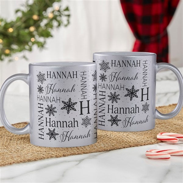 Christmas Snowflake Repeating Name Personalized 11 oz. Glitter Coffee Mug - 52202