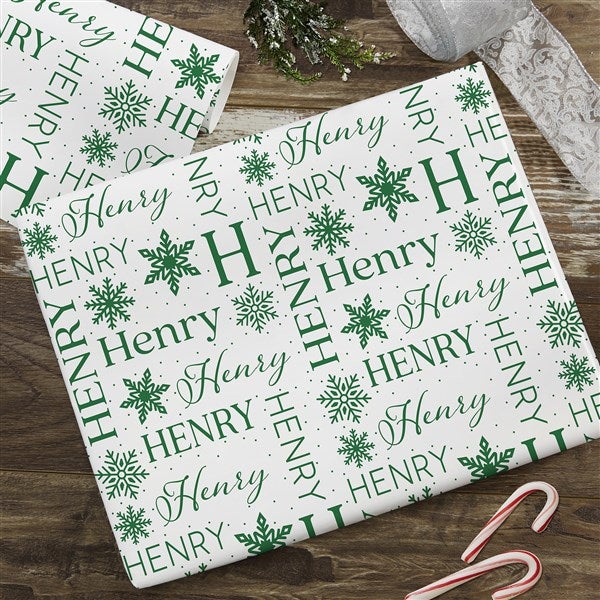 Snowflake Repeating Name Personalized White Wrapping Paper - 52232