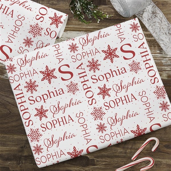 Snowflake Repeating Name Personalized White Wrapping Paper - 52232