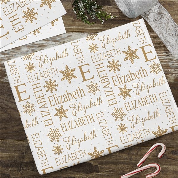 Snowflake Repeating Name Personalized White Wrapping Paper - 52232