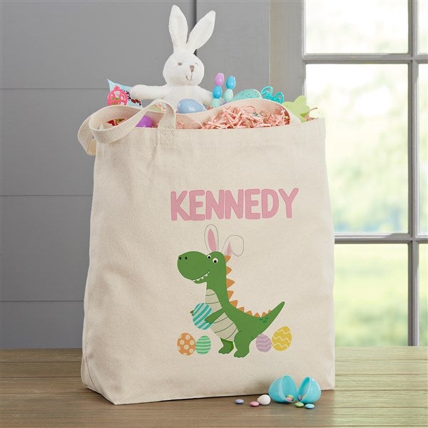 Easter Dino Personalized Canvas Tote Bag - 52286