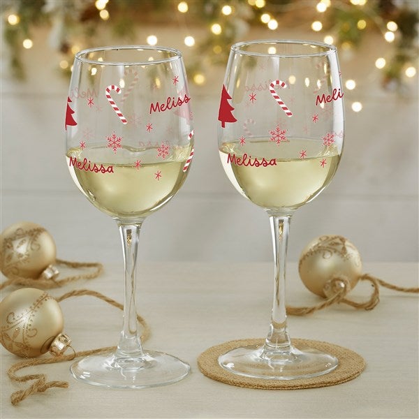 Festive Holiday Icons Personalized Wine Glasses  - 52320