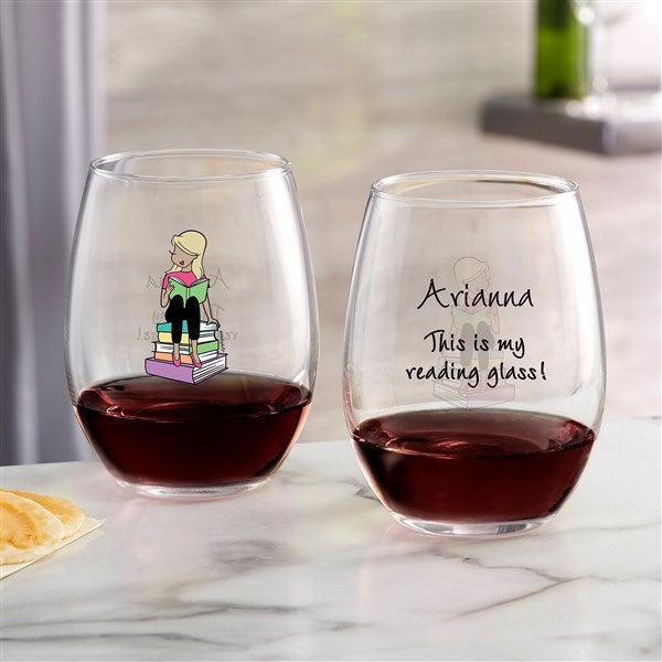 Book Lover philoSophie&#39;s® Personalized Wine Glasses - 52455