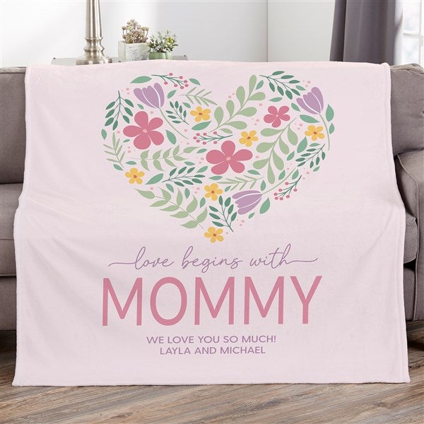 Love Begins With Mom Personalized Blanket - 52626