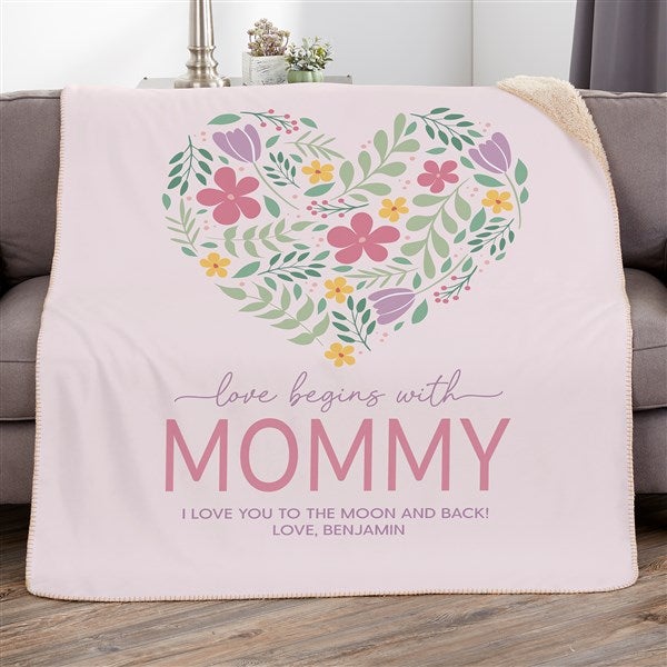 Love Begins With Mom Personalized Blanket - 52626