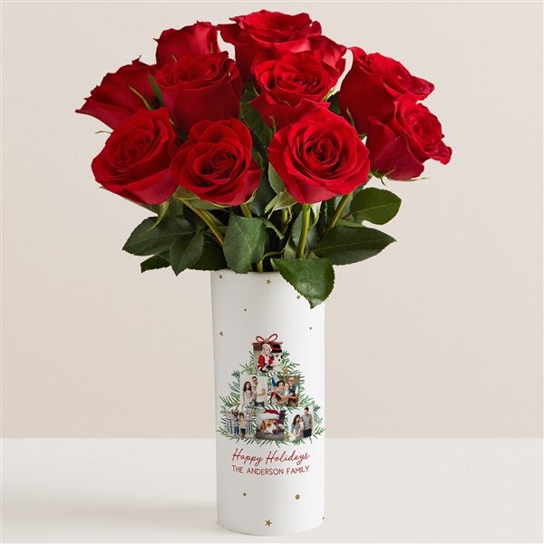 Holiday Photo Moments Personalized Vase with Red Rose Bouquet - 52633