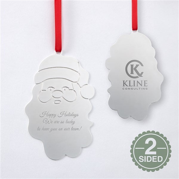 Engraved Logo Silver Santa Ornament - 52673