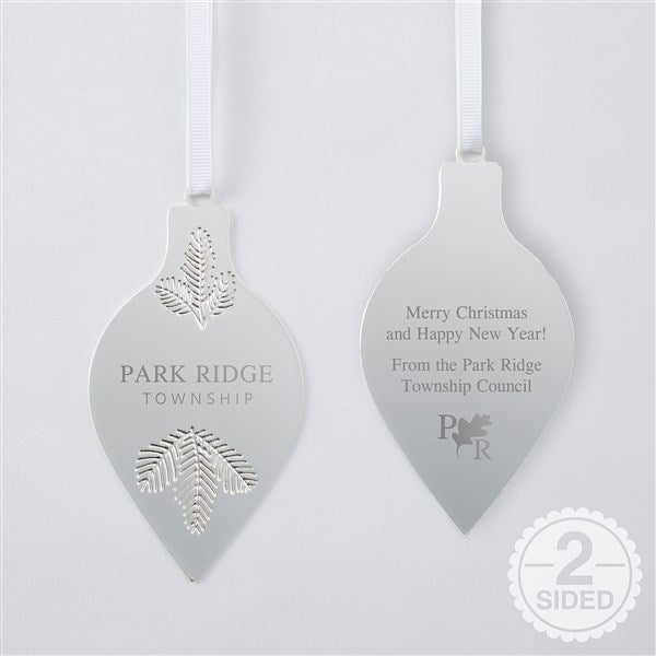 Engraved Logo Silver Evergreen Drop Ornament - 52685