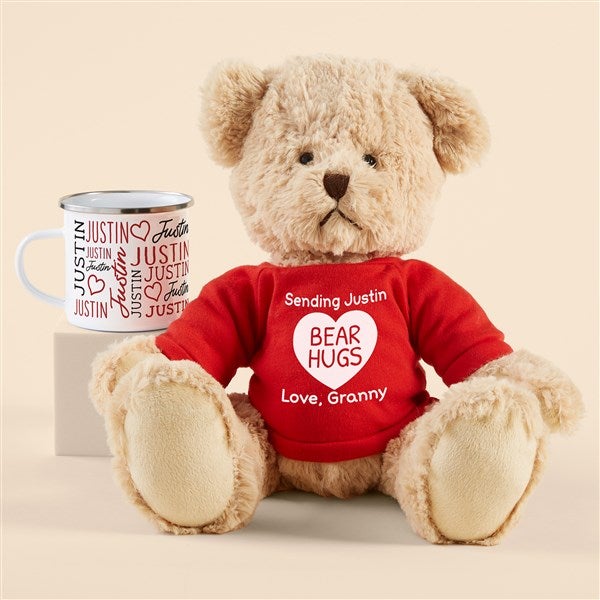 Valentine Personalized Teddy Bear and Enamel Mug Gift Bundle  - 53025