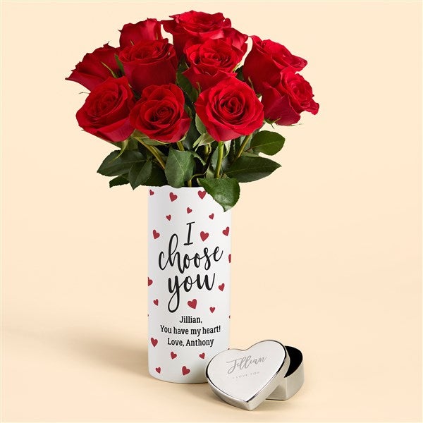 I Choose You Personalized Vase with Red Roses Gift Set - 53166