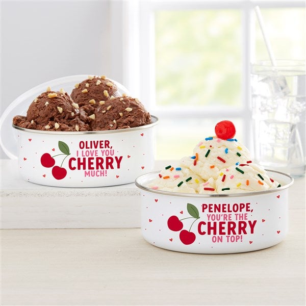 Sweet Cherries Personalized Enamel Bowl with Lid - 53409