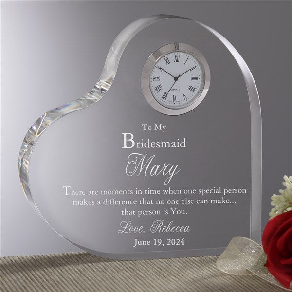 Personalized Bridesmaids Gifts - Engraved Heart Clock - 5450
