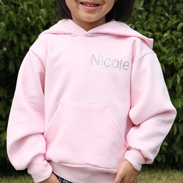 5670   Rhinestone Name Pink Hooded Sweatshirt 