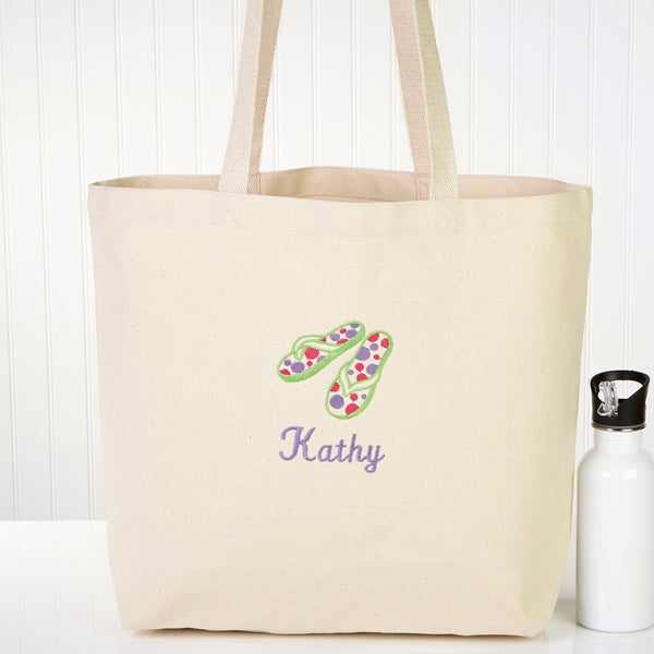 Ladies Personalized Beach Tote Bag - Flip Flop Fun