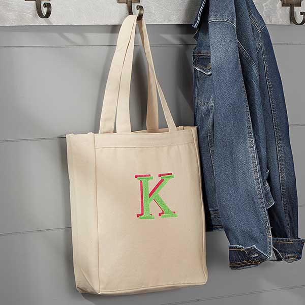 Embroidered Monogram Canvas Tote Bag - 5741
