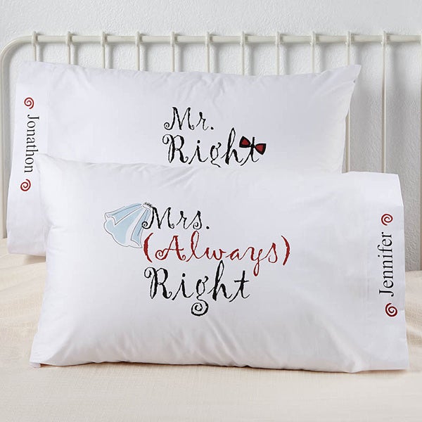 6466   Mr. and Mrs. Right© Personalized Pillowcase Set 