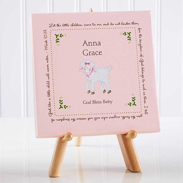 Christian Lamb Personalized Baptism Blessings Canvas Gift - 6495