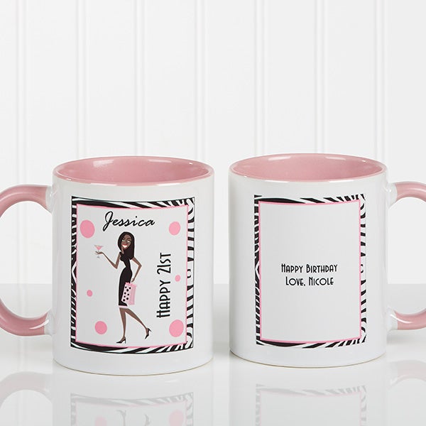 Birthday Girl Personalized Coffee Mug for Women - Pink Handle