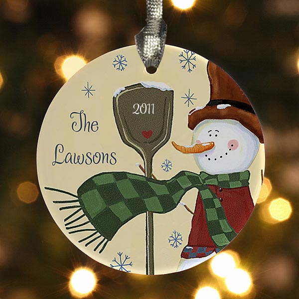 Personalized Snowman Christmas Ornament - Porcelain - 7641