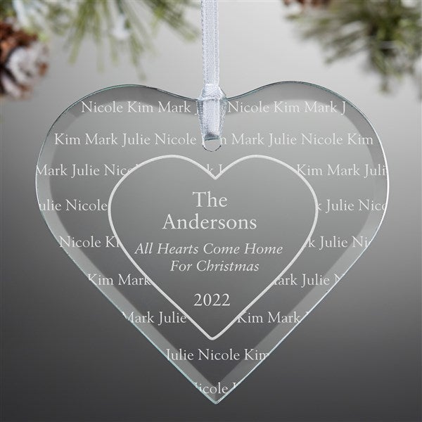 Engraved Christmas Ornaments - Hearts Come Home Glass Heart