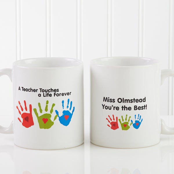 Personalized Teacher Coffee Mug - Kids Handprints