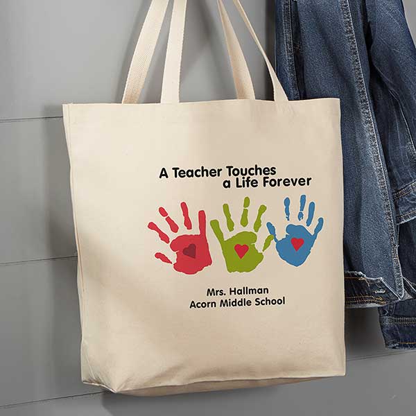 Personalized Teacher Tote Bags - Children's Handprints - 8029