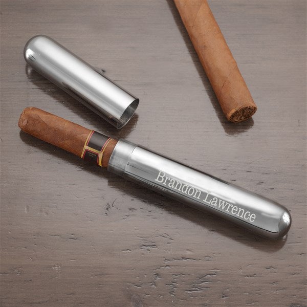 Engraved Silver Cigar Case and Cutter Set