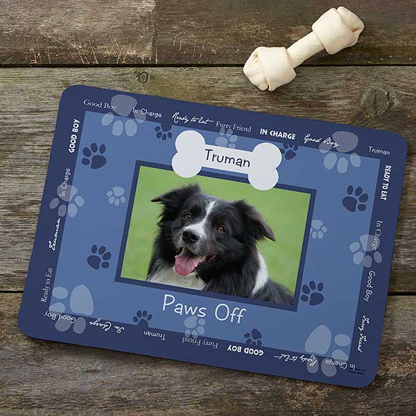 Personalized Dog Bowl Meal Mat Throw Me A Bone Blue Pet Gifts